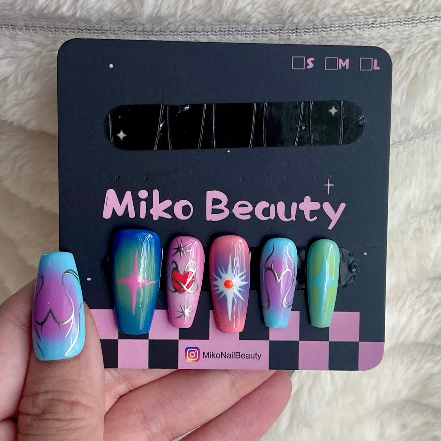 Mikomiko Nail handmade press ons, Rebirth,  Best Viewed 3D Artificial Fake Nails Art Beauty Reusable Reusable Nails, hand draw, ombre, cartoon pattern, Coffin, Girls must have, gift for women